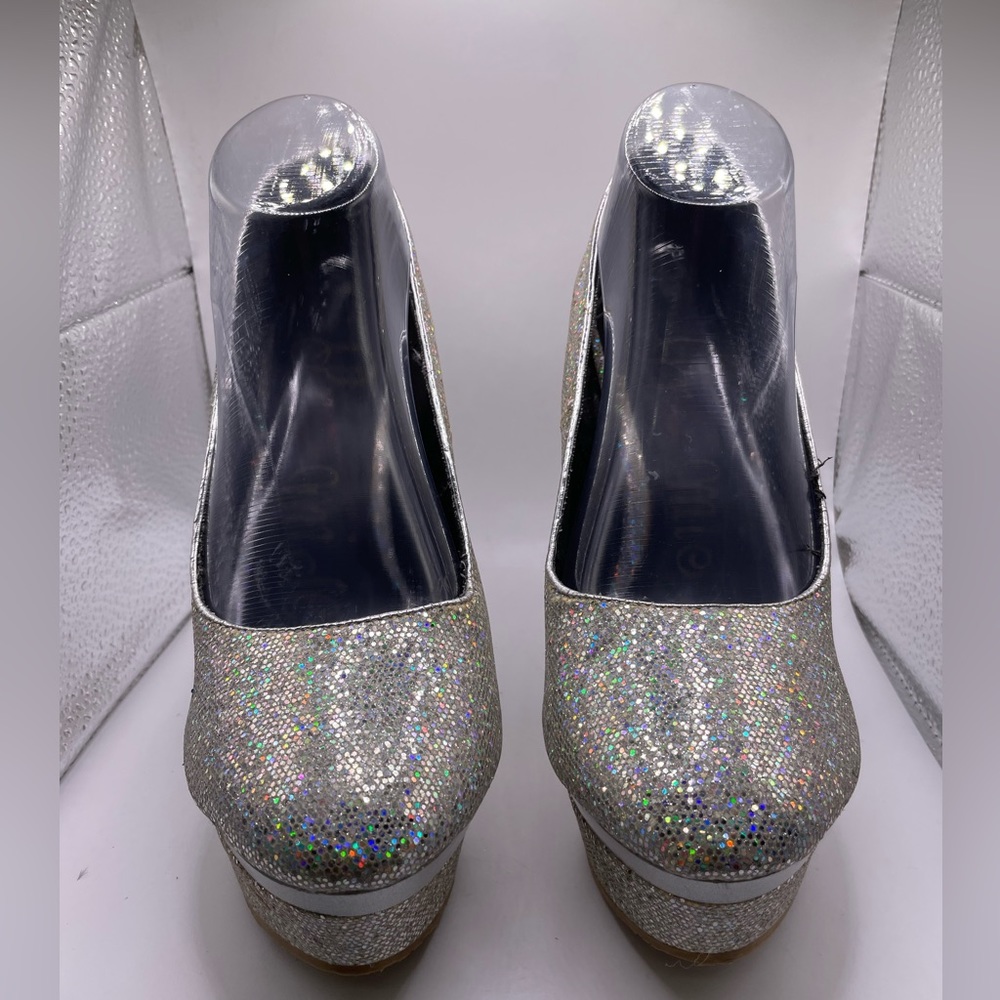 Silver Glitter Platform Pumps Gem